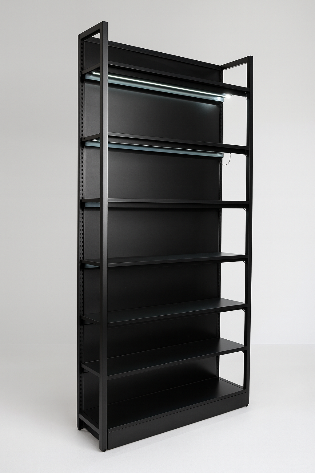 "Heavy-Duty Retail Display Shelving Unit with LED Lighting".